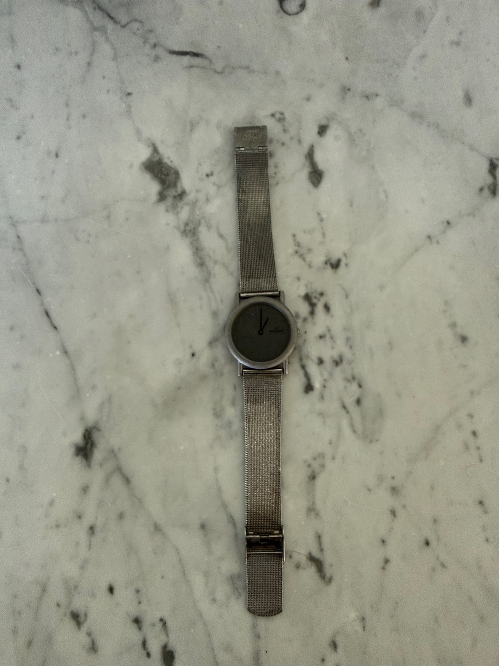 Skagen Silver Mesh Bracelet Watch with Dark Dial